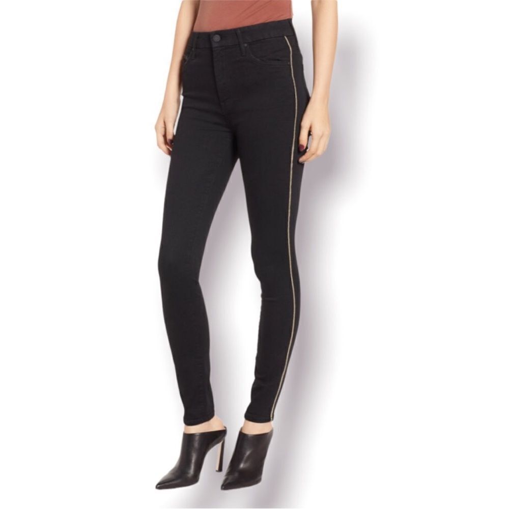 Mother High Waisted Looker Diamond In The Rough Black Distressed Denim Jeans